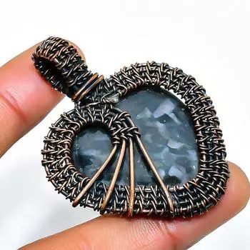 Подвеска из медной проволоки с драгоценным камнем мерлинитом, ручная работа, 2,05 дюйма 2.05 розовый