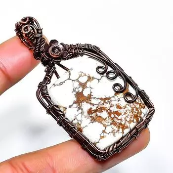 Подвеска из медной проволоки с драгоценным камнем Wild Horse, ручная работа, 2,36 дюйма 2.36 коричневый