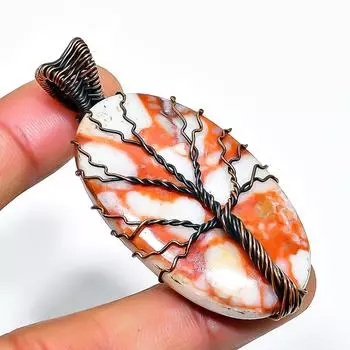 Подвеска из медной проволоки с драгоценным камнем «птичий глаз» 2,36 дюйма 2.36 красный