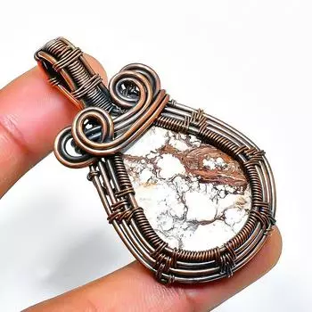 Подвеска из медной проволоки с драгоценным камнем Wild Horse, ручная работа, 2,17 дюйма 2.17 коричневый