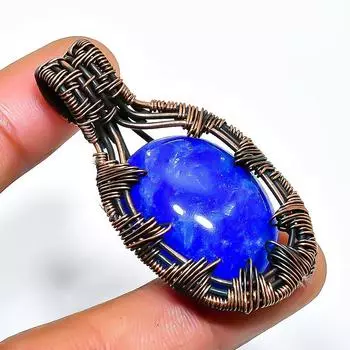 Подвеска из медной проволоки с драгоценным камнем бирманского сапфира, ручная работа, 1,97 дюйма 1.97 синий