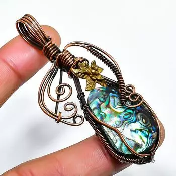 Подвеска из медной проволоки с драгоценным камнем в виде ракушки абалон 2,76 дюйма 2.76 синий