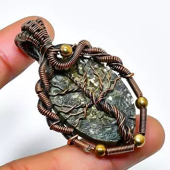 Подвеска из медной проволоки с драгоценным камнем пирит друзы, ручная работа, 1,77 дюйма 1.77 золотистый