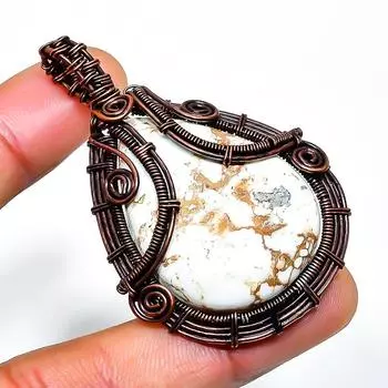 Подвеска из медной проволоки с драгоценным камнем Wild Horse, ручная работа, 2,17 дюйма 2.17 коричневый