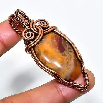 Подвеска из медной проволоки с драгоценным камнем капучино-яшма 2,17 дюйма 2.17 коричневый