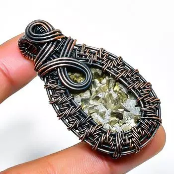 Подвеска из медной проволоки с драгоценным камнем пирит друзы, ручная работа, 1,97 дюйма 1.97 золотистый