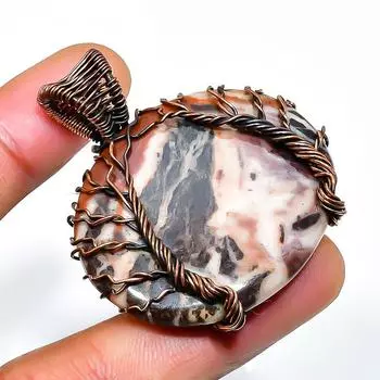 Подвеска из медной проволоки с драгоценным камнем капучино-яшма, ручная работа, 1,77 дюйма 1.77 коричневый