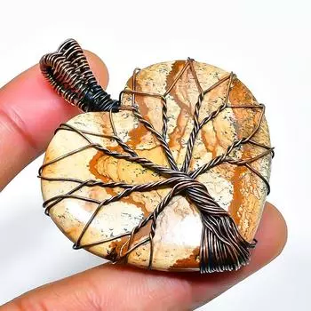 Подвеска из медной проволоки с драгоценным камнем-яшмой, 2,17 дюйма 2.17 жёлтый