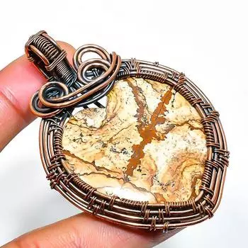 Подвеска из медной проволоки с драгоценным камнем-яшмой, 2,56 дюйма 2.56 жёлтый