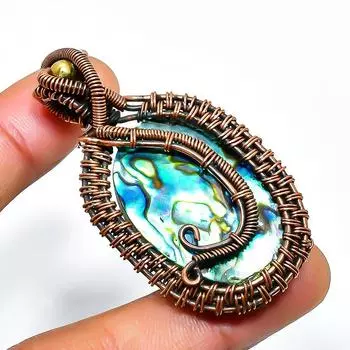 Подвеска из медной проволоки с драгоценным камнем в виде ракушки абалон 1,97 дюйма 1.97 синий