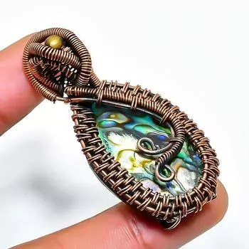 Подвеска из медной проволоки с драгоценным камнем в виде ракушки абалон 1,97 дюйма 1.97 синий