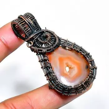 Подвеска из медной проволоки с драгоценным камнем в виде дольки апельсина, 2,17 дюйма 2.17 оранжевый