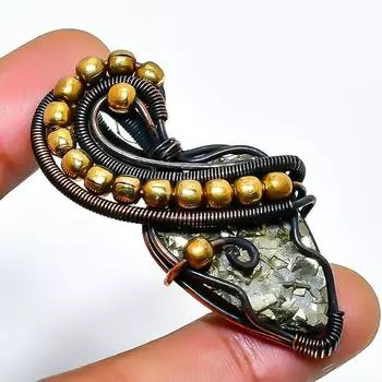 Подвеска из медной проволоки с драгоценным камнем пирит друзы, ручная работа, 1,97 дюйма 1.97 золотистый