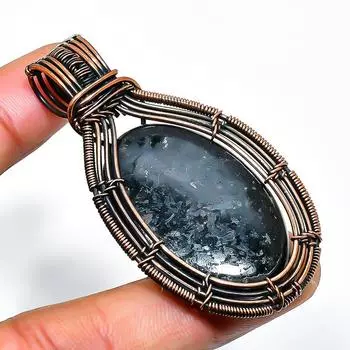 Подвеска из медной проволоки с драгоценным камнем нууммит, ручная работа, 2,36 дюйма 2.36 чёрный