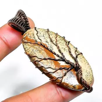 Подвеска из медной проволоки с драгоценным камнем-яшмой, 2,36 дюйма 2.36 жёлтый