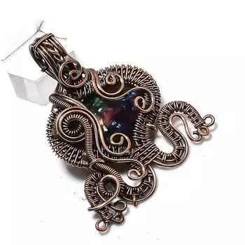 Подвеска из медной проволоки с двухцветным турмалином и драгоценным камнем 2,21 дюйма J7a20