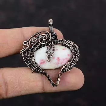 Подвеска из медной проволоки с киноварью, ювелирное изделие ручной работы, подвеска из драгоценного камня, ювелирное изделие с проволочной обмоткой, подарок для него, подвеска из медной проволоки с киноварью, этническая подвеска