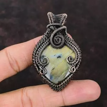 Подвеска из медной проволоки с лабрадоритом, кулон ручной работы с драгоценным камнем, медные украшения, кулон с лабрадоритом, ювелирные изделия из проволочной обмотки, женский специальный подарок