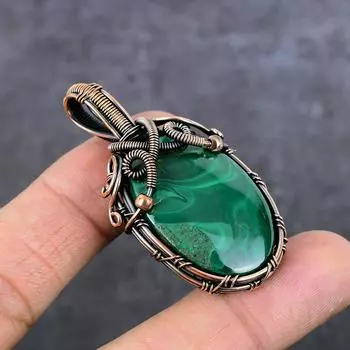 Подвеска из медной проволоки с малахитовым драгоценным камнем 2,17 дюйма c3H52