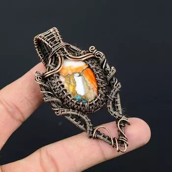 Подвеска из медной проволоки с медной колючей устрицей и драгоценным камнем ручной работы для женщин 3.35 Inches разноцветный