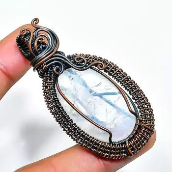 Подвеска из медной проволоки с молочным опалом и драгоценным камнем, ручная работа, 2,36 дюйма 2.36 белый