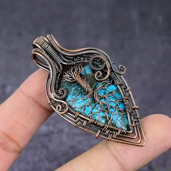 Подвеска из медной проволоки с натуральной тибетской бирюзой «Древо жизни» 2,64 дюйма b5A04