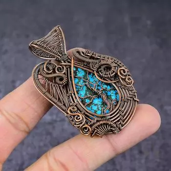 Подвеска из медной проволоки с натуральной тибетской бирюзой «Древо жизни» 2,56 дюйма s7F99