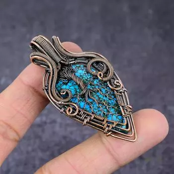 Подвеска из медной проволоки с натуральной тибетской бирюзой «Древо жизни» 2,6 дюйма T0v74