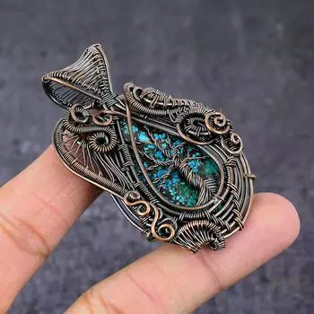 Подвеска из медной проволоки с натуральной тибетской бирюзой «Древо жизни» 2,68 дюйма f2O19