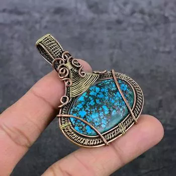 Подвеска из медной проволоки с натуральной тибетской бирюзой, подарочная ювелирная подвеска 2,56 дюйма J4Y78