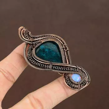 Подвеска из медной проволоки с натуральным синим балтийским янтарем и молочным опалом, 3,15 дюйма, l6V28