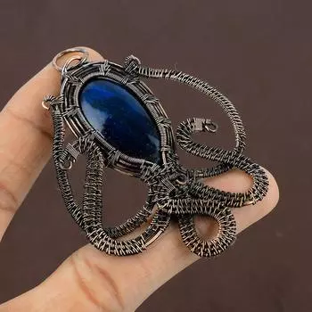Подвеска из медной проволоки с натуральным осьминогом, синий лабрадорит, драгоценный камень, 3,07 дюйма, r2A99