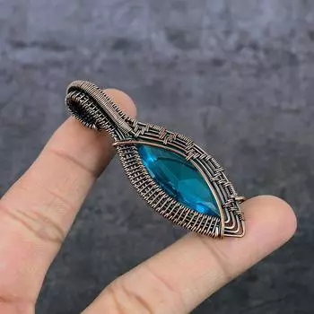 Подвеска из медной проволоки с натуральным синим турмалином, подарочная ювелирная подвеска 2,76 дюйма A2B53