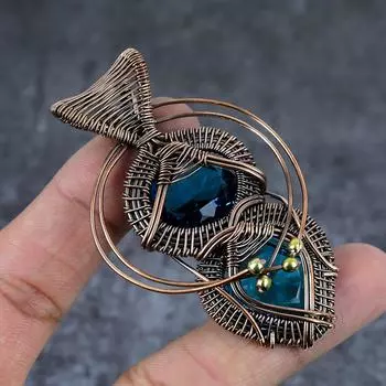 Подвеска из медной проволоки с натуральным синим турмалином, подарочная ювелирная подвеска 2,84 дюйма V8S48