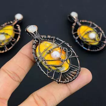 Подвеска из медной проволоки с натуральным шмелем, яшмой и лунным камнем, 2,76 дюйма u8P97