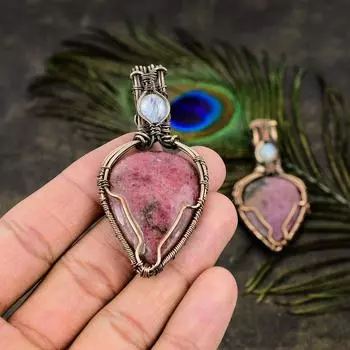 Подвеска из медной проволоки с натуральным родонитом и лунным камнем, 2,64 дюйма, z8Z16