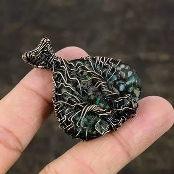 Подвеска из медной проволоки с натуральным австралийским тройным опалом, размер 2,05 дюйма, B1d48