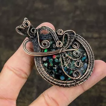 Подвеска из медной проволоки с натуральным австралийским тройным опалом, размер 2,91 дюйма, d2p01