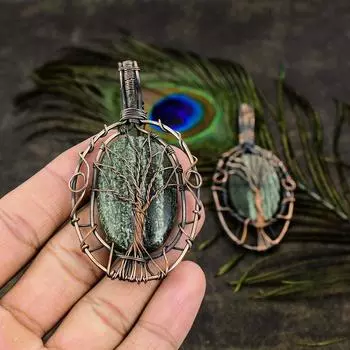 Подвеска из медной проволоки с натуральным зеленым опалом и драгоценным камнем, 3,31 дюйма, h2l71