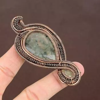 Подвеска из медной проволоки с натуральным мхом, пренитом и сердоликом, 3,35 дюйма w9v31