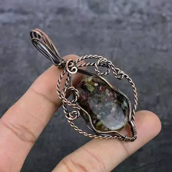 Подвеска из медной проволоки с натуральным арбузным турмалином, подарочная ювелирная подвеска 3,15 дюйма N7V69