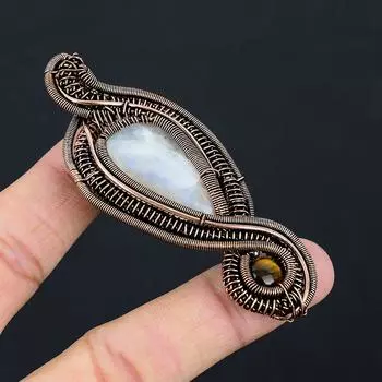 Подвеска из медной проволоки с натуральным радужным лунным камнем и драгоценным камнем «Тигровый глаз» 3,15 I0Z87