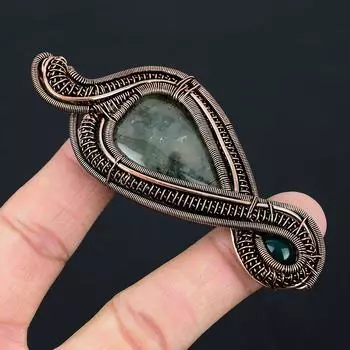 Подвеска из медной проволоки с натуральным мхом, пренитом и зеленым ониксом, драгоценным камнем, 3,74 E4d45