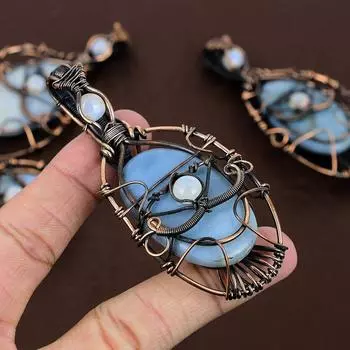 Подвеска из медной проволоки с натуральным опалом Оуихи и лунным камнем, 3,39 дюйма, L3Y85