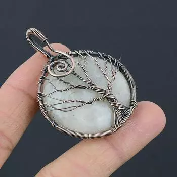 Подвеска из медной проволоки с натуральным древом жизни, радужным лунным камнем, 2,29 дюйма, O6a63