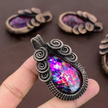 Подвеска из медной проволоки с натуральным огненным лабрадоритом, 2,56 дюйма, i1h66