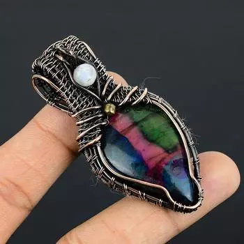 Подвеска из медной проволоки с натуральным огненным лабрадоритом, 2,15 дюйма, d4Y01