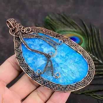 Подвеска из медной проволоки с натуральным водным солнечным камнем Друзы ручной работы 4,85 b0H58