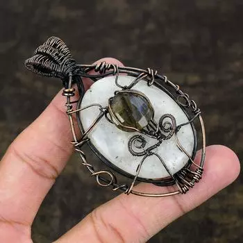 Подвеска из медной проволоки с натуральным лунным камнем и лабрадоритом, длина 3,27 дюйма, d1z90