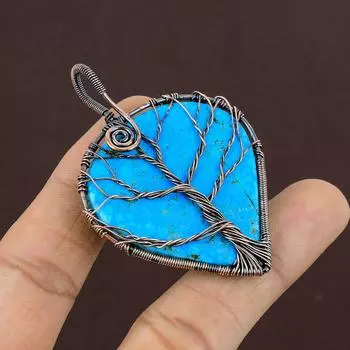 Подвеска из медной проволоки с натуральным древом жизни, тибетским бирюзовым камнем, 2,6 дюйма, Z3K93